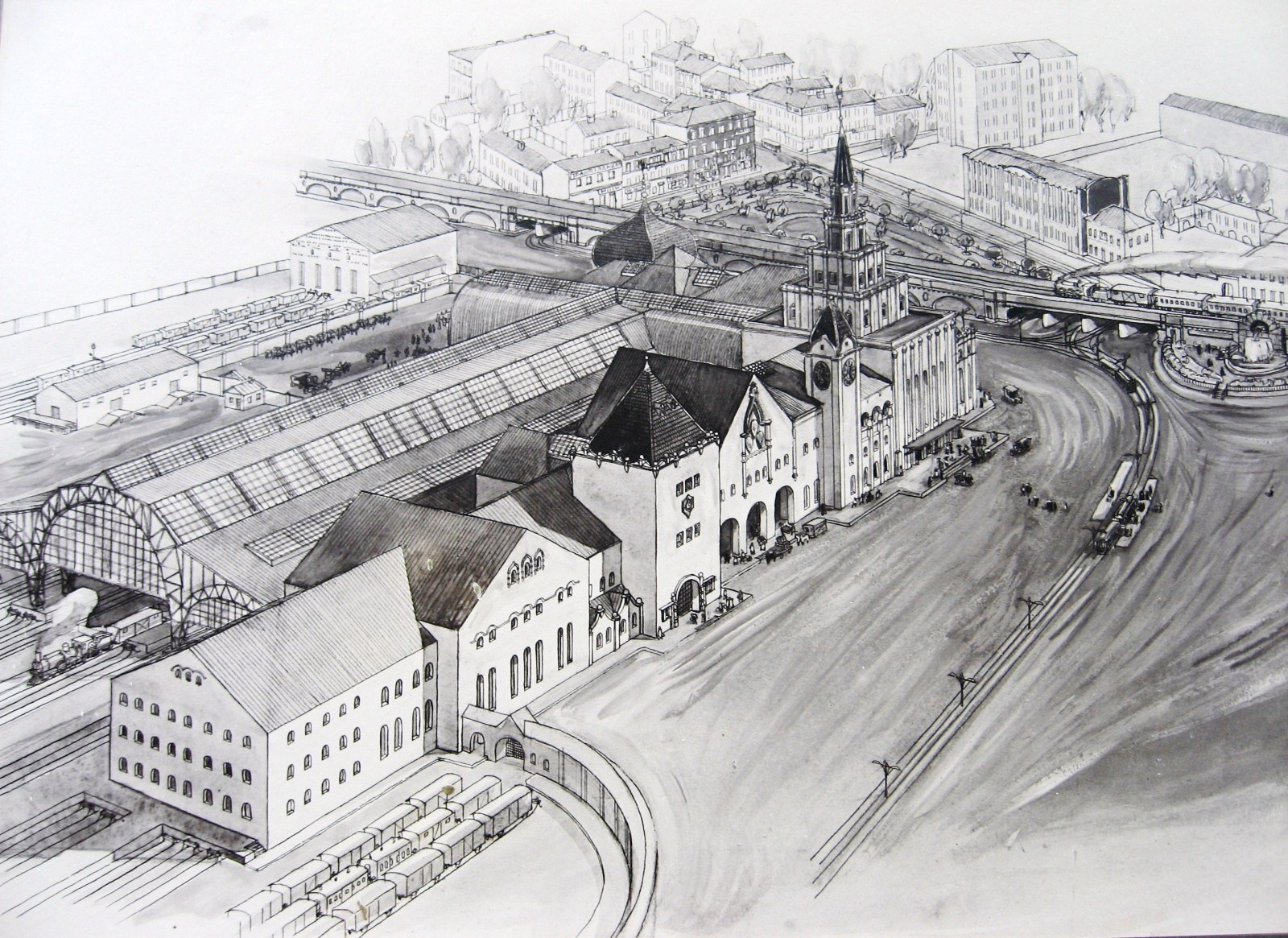 Эскизный проект нового здания Казанского вокзала предложенный архитектором А.В.Щусевым в 1913 году. 1